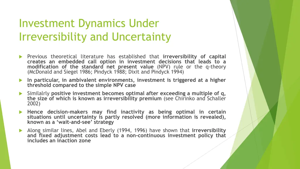investment dynamics under irreversibility