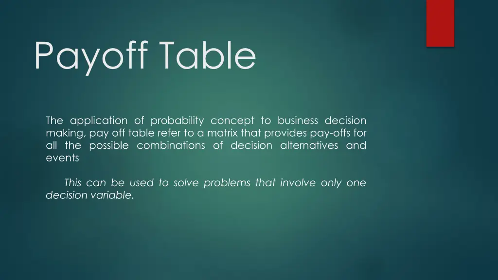 payoff table
