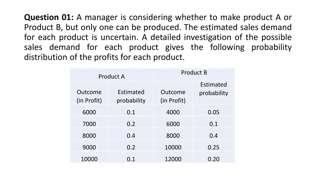 question 01 a manager is considering whether