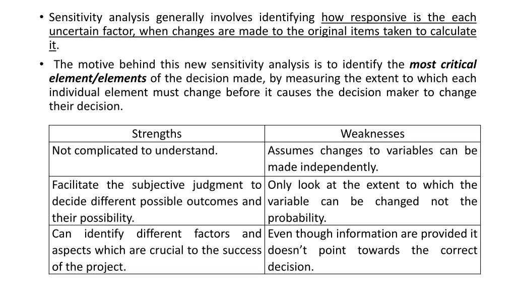 sensitivity analysis generally involves