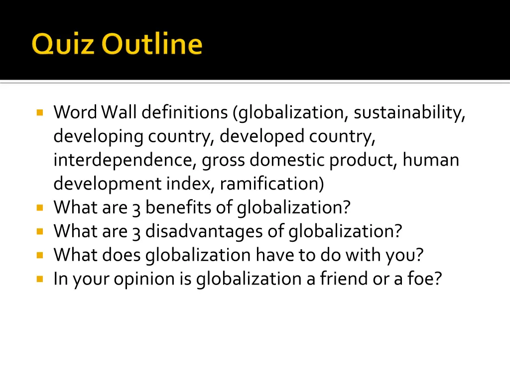 word wall definitions globalization