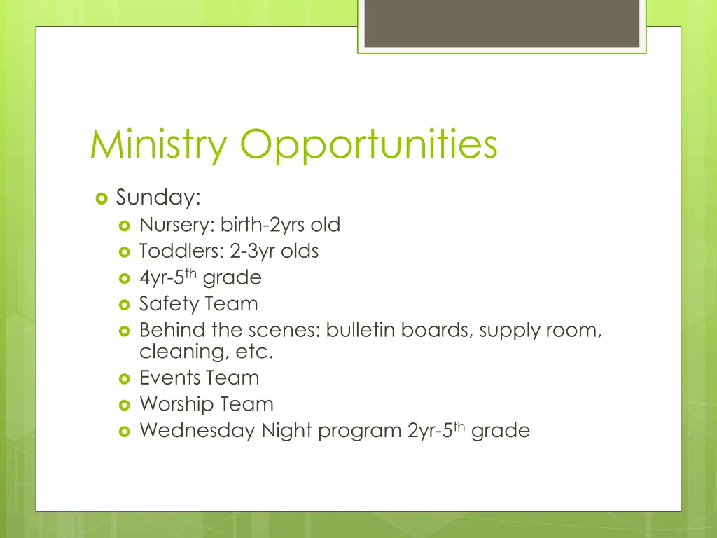 ministry opportunities