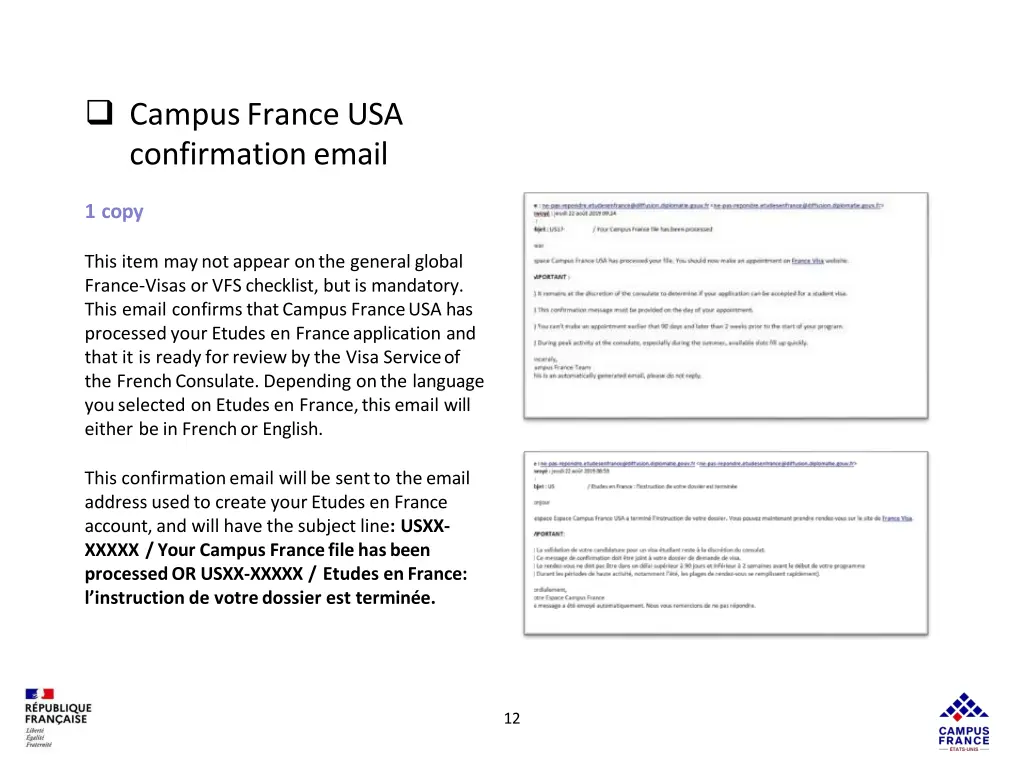 campus france usa confirmation email