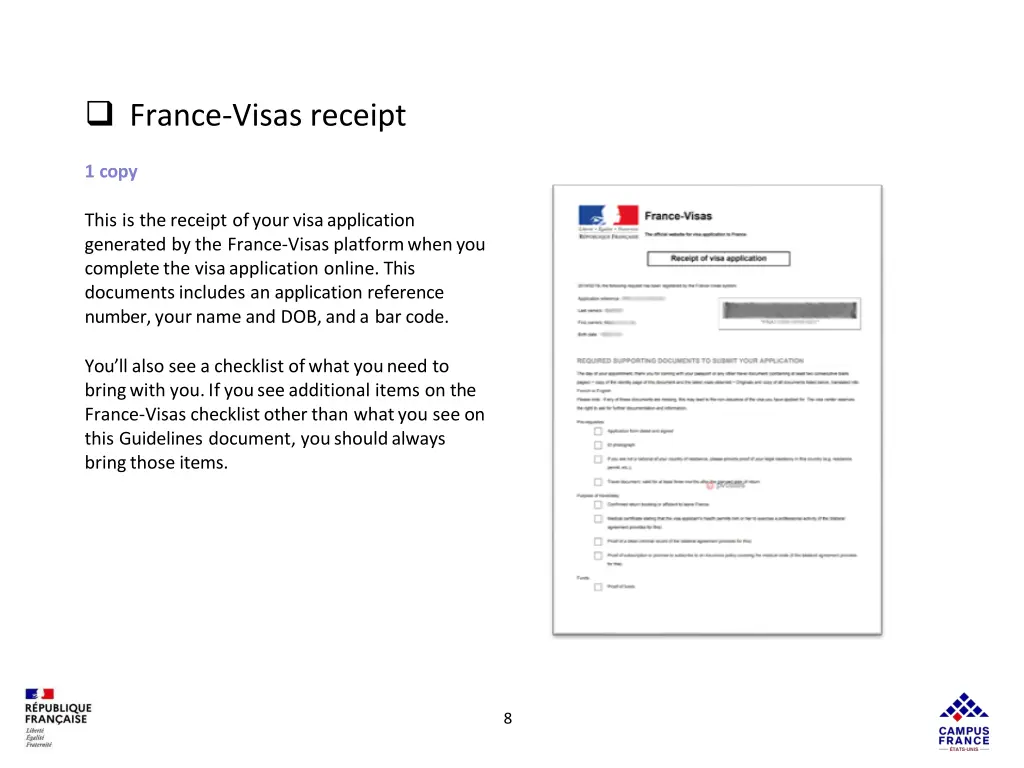 france visas receipt