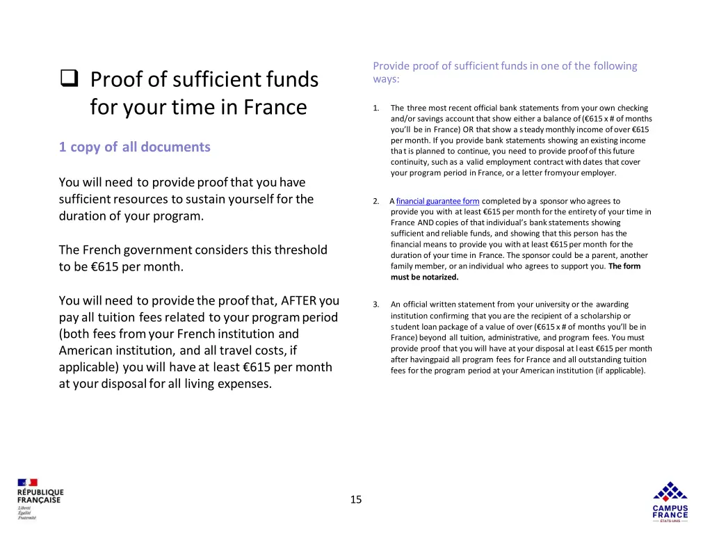 provide proof of sufficient funds