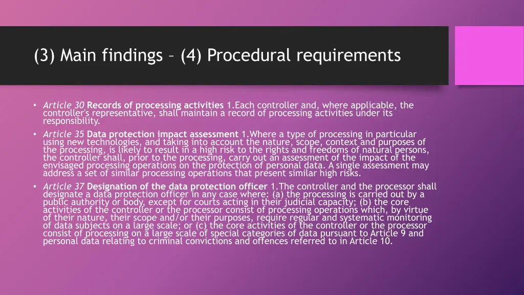 3 main findings 4 procedural requirements