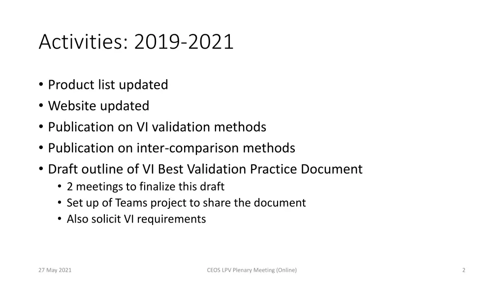 activities 2019 2021