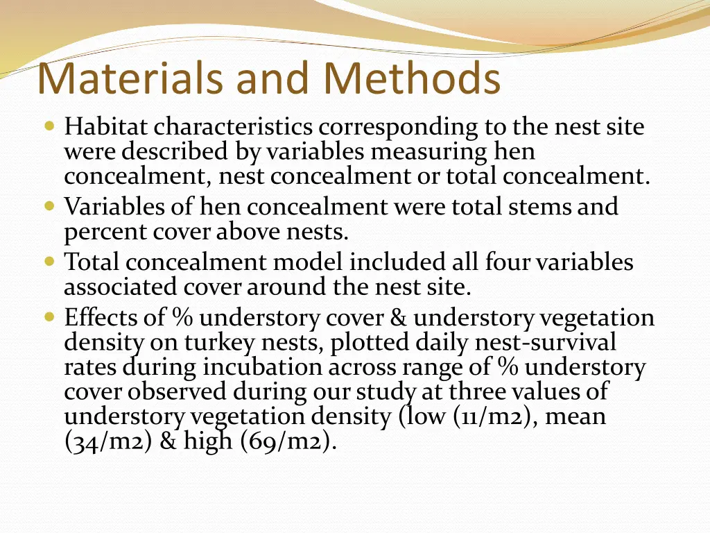 materials and methods habitat characteristics
