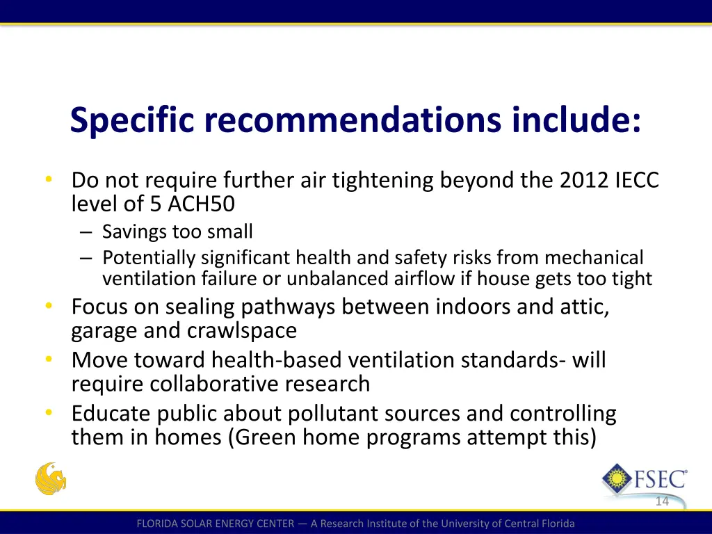specific recommendations include
