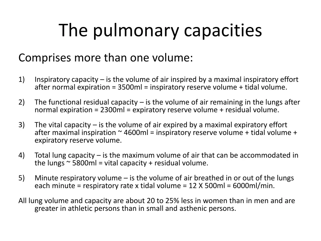 the pulmonary capacities
