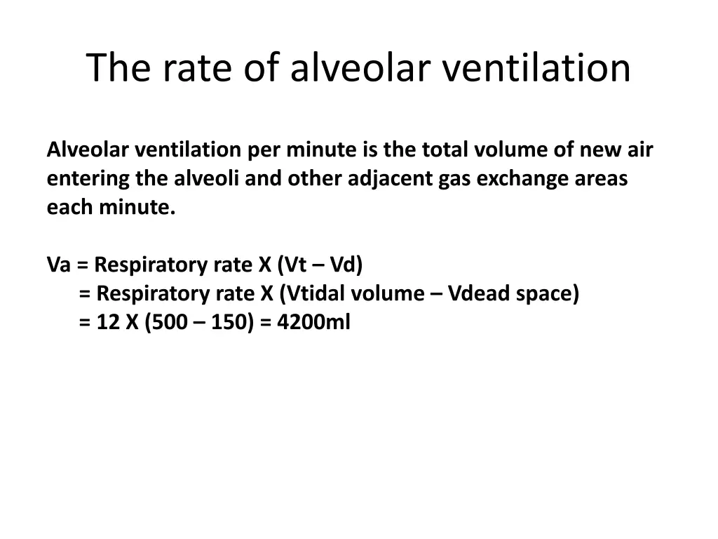 the rate of alveolar ventilation