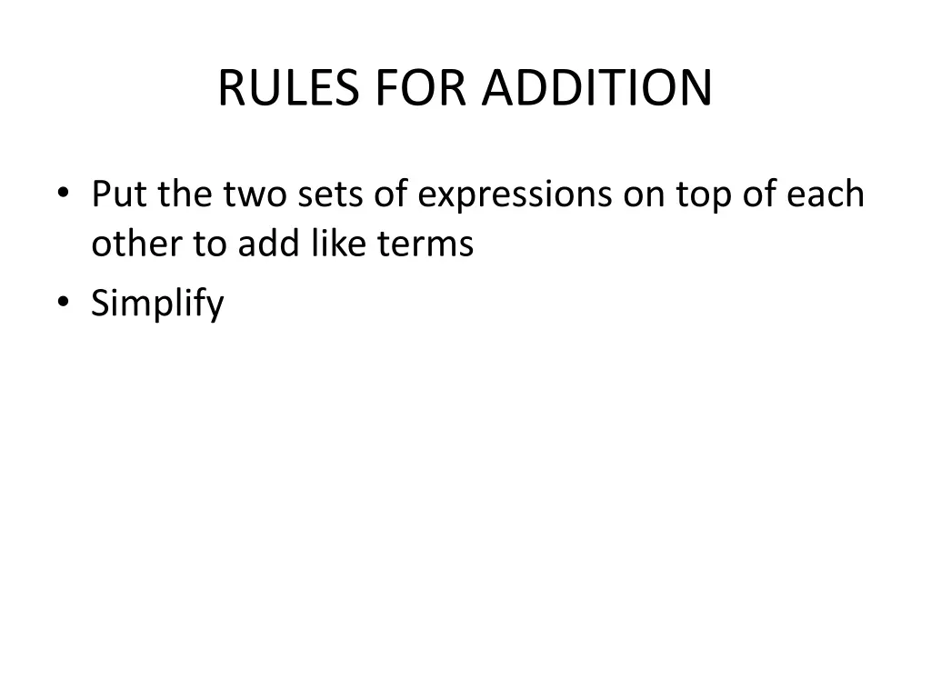 rules for addition