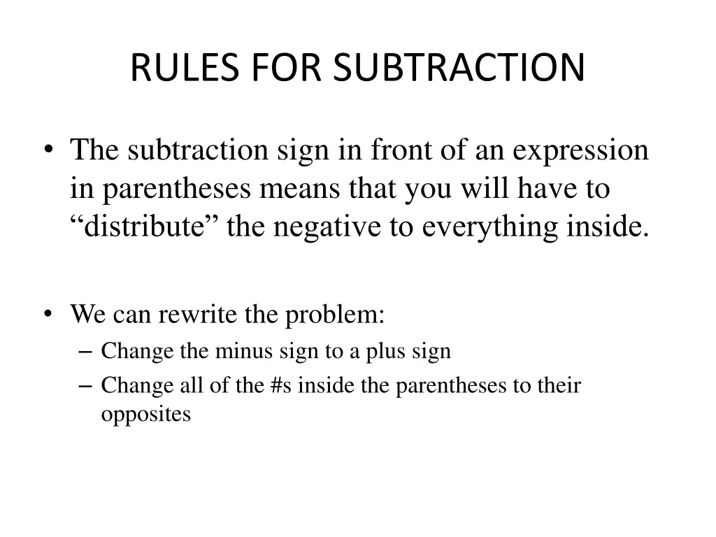 rules for subtraction