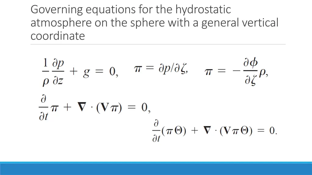 governing equations for the hydrostatic