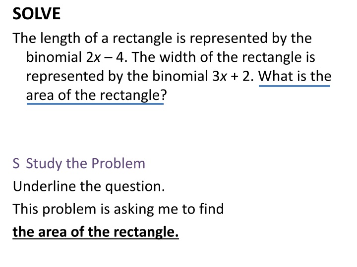 solve the length of a rectangle is represented