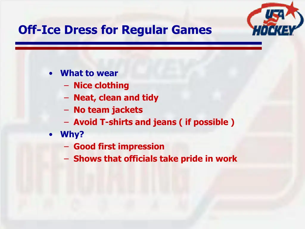 off ice dress for regular games