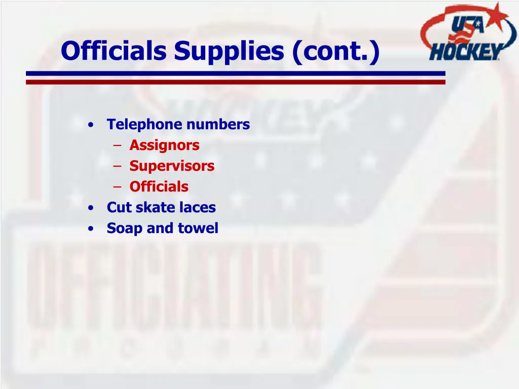 officials supplies cont