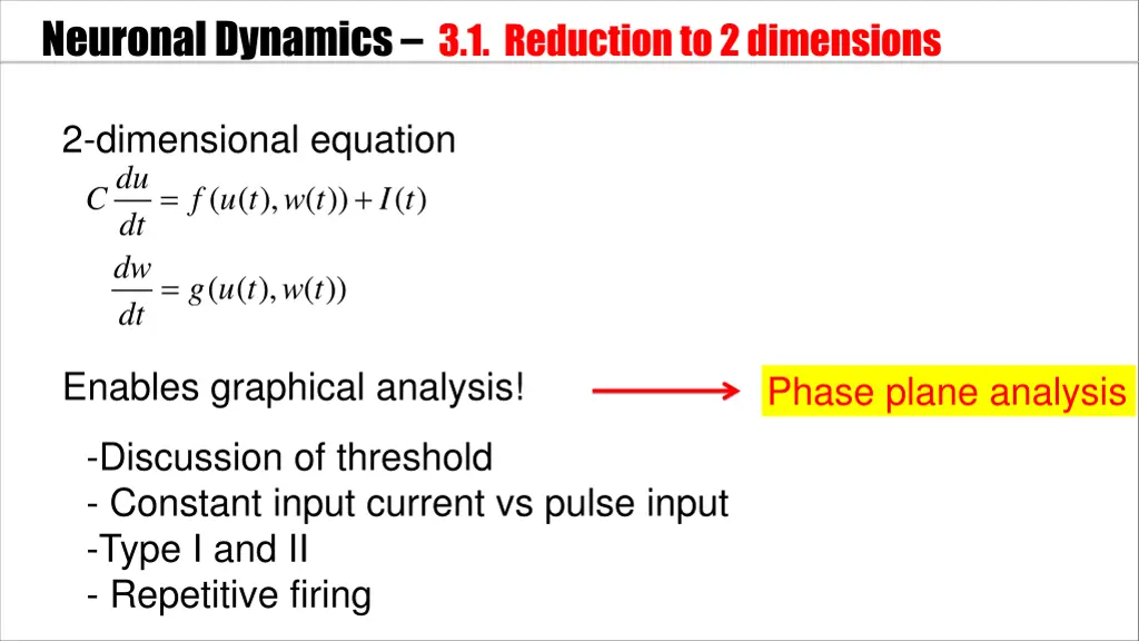 neuronal dynamics 3 1 reductionto 2 dimensions