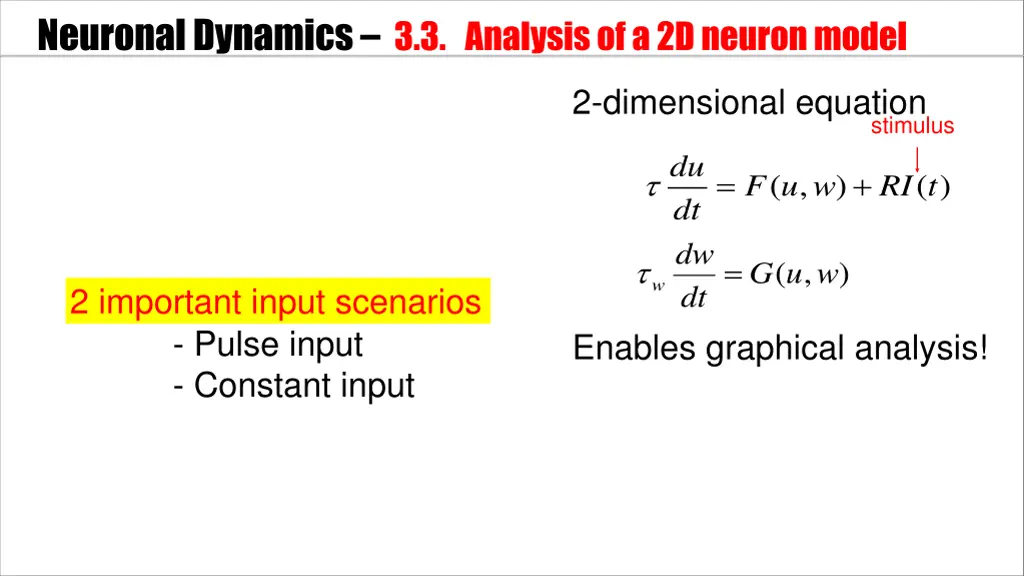 neuronal dynamics 3 3 analysis of a 2d neuron