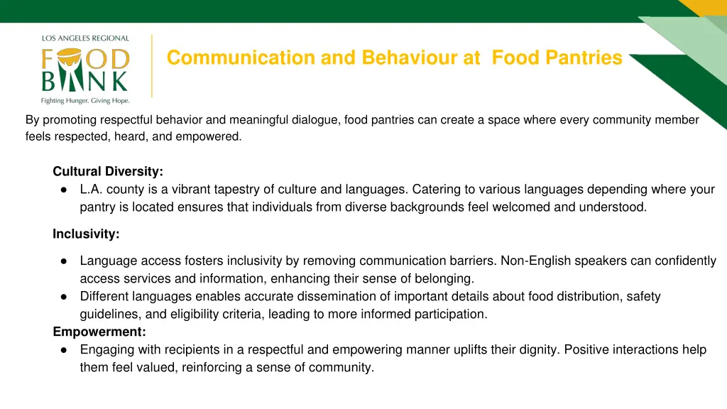 communication and behaviour at food pantries