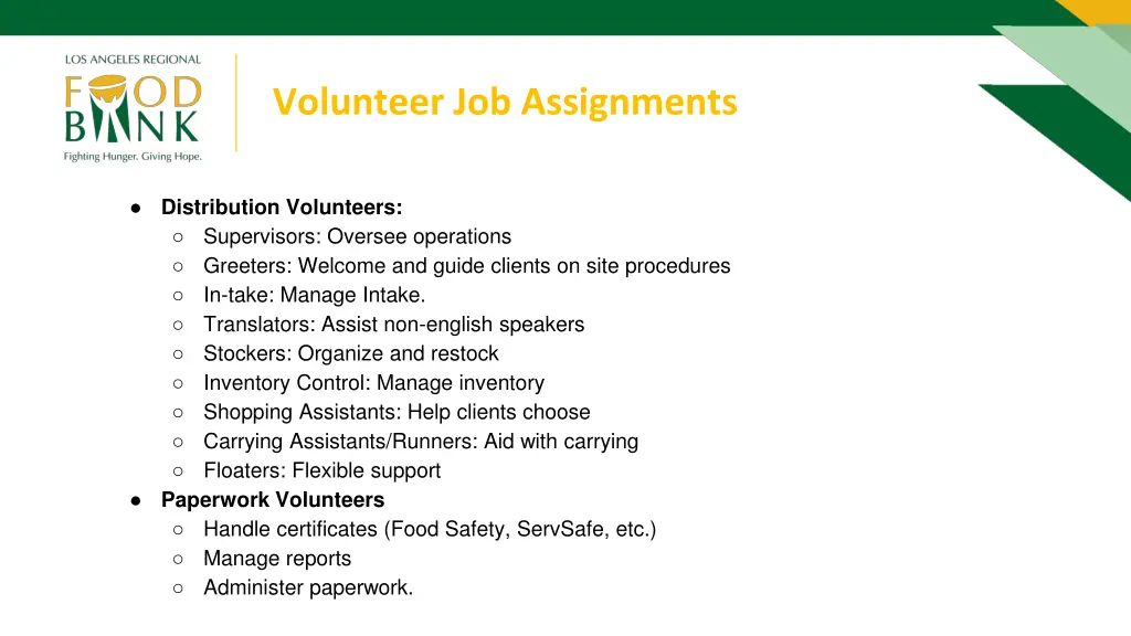 volunteer job assignments