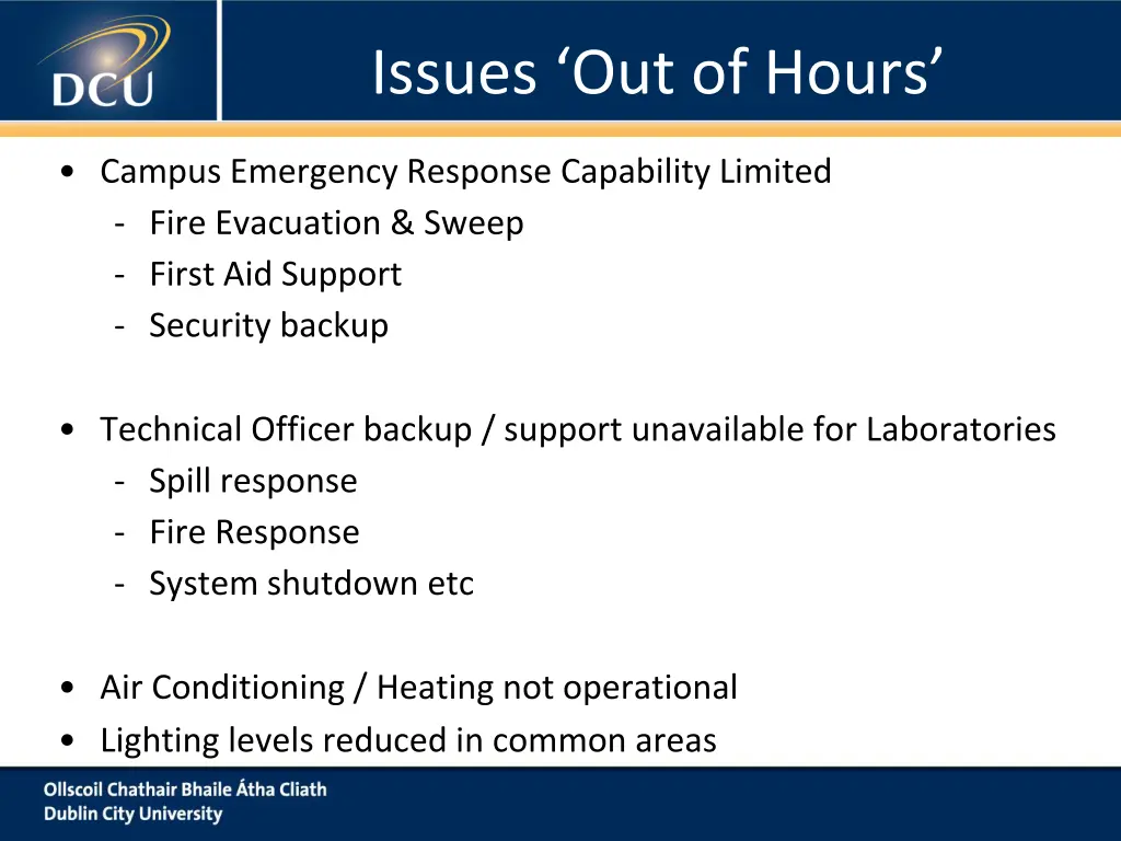 issues out of hours