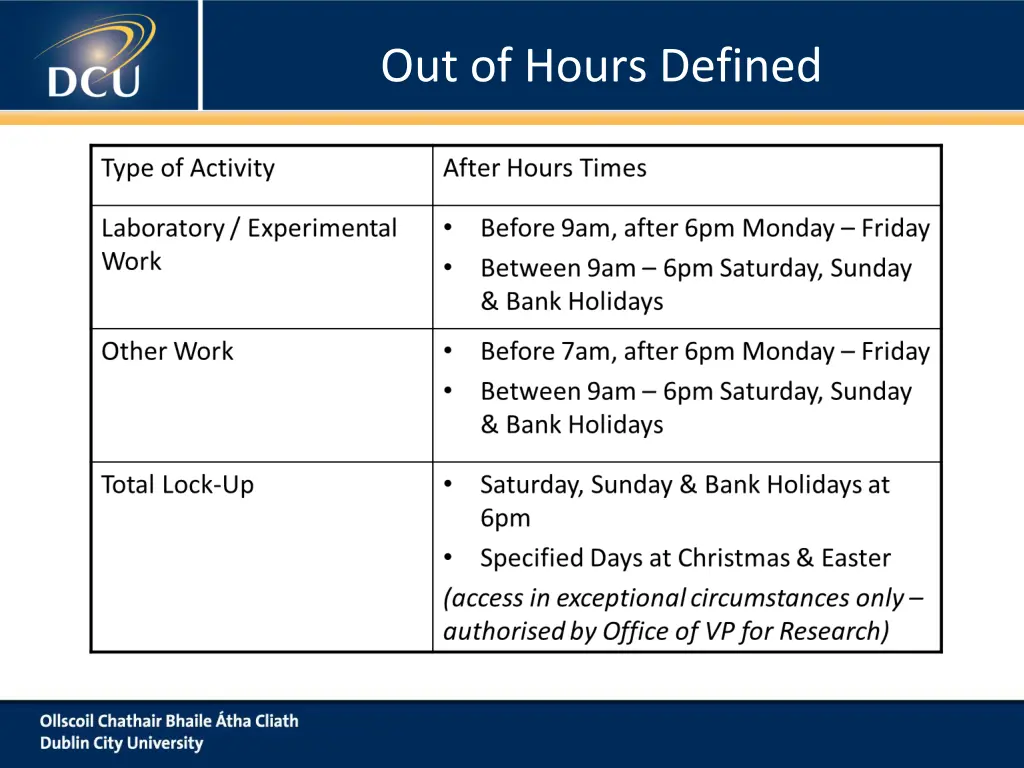 out of hours defined