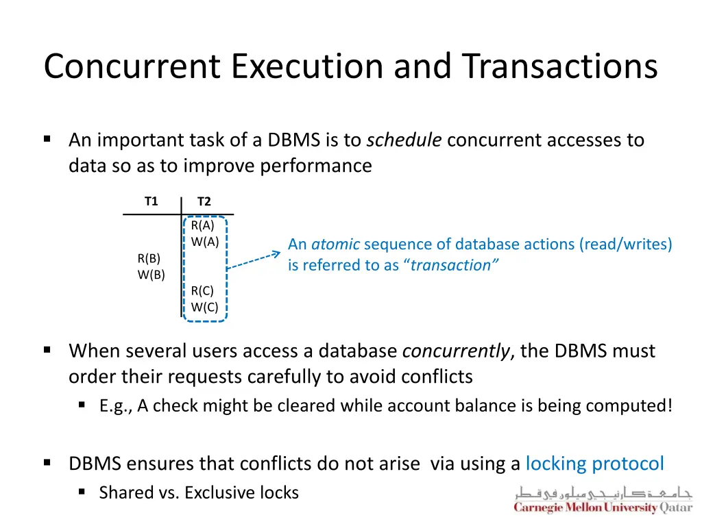 concurrent execution and transactions
