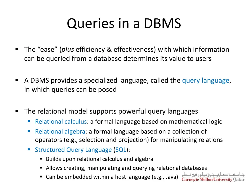 queries in a dbms