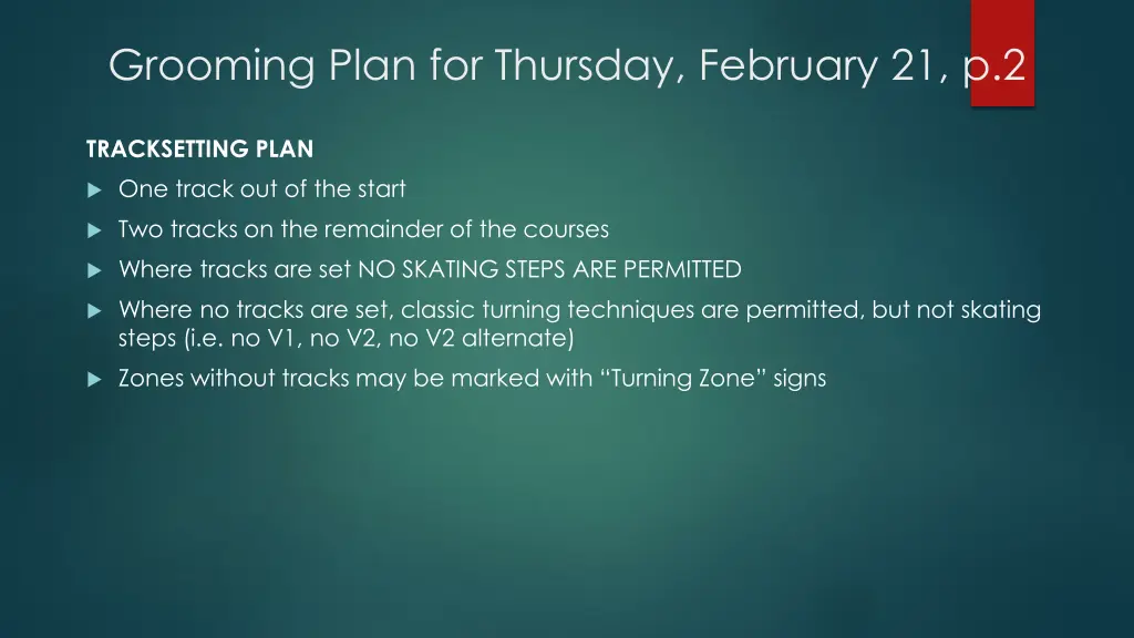 grooming plan for thursday february 21 p 2