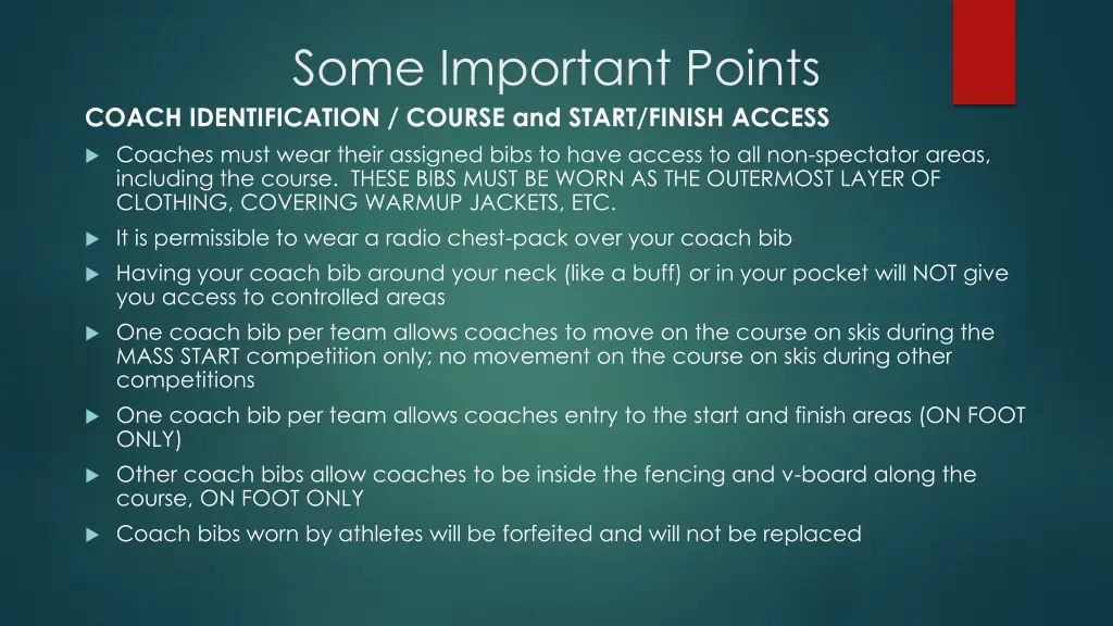 some important points coach identification course