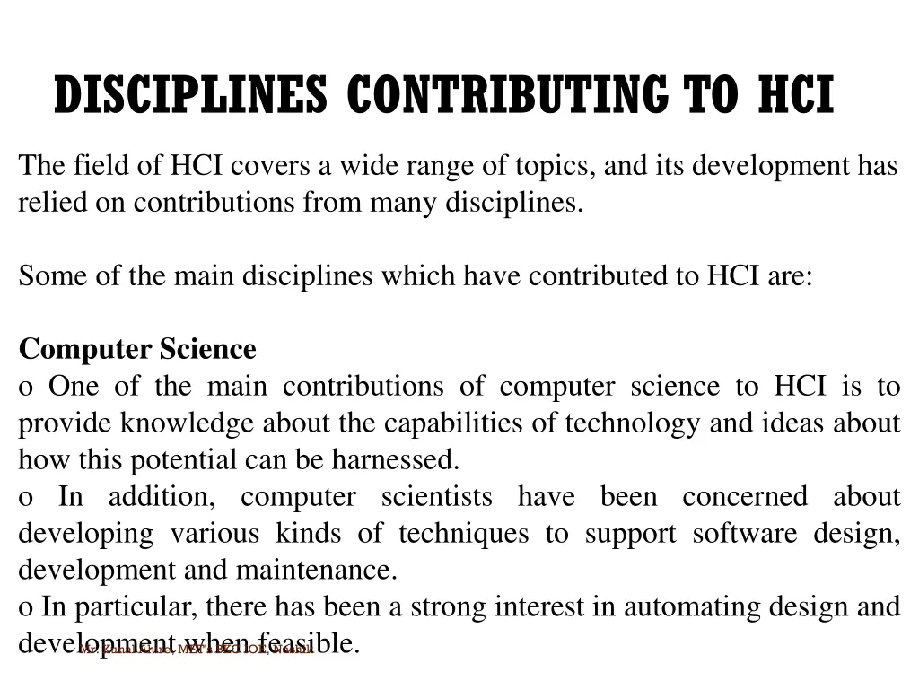 disciplines contributing to hci