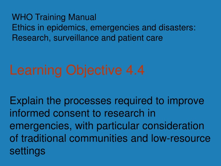 who training manual ethics in epidemics