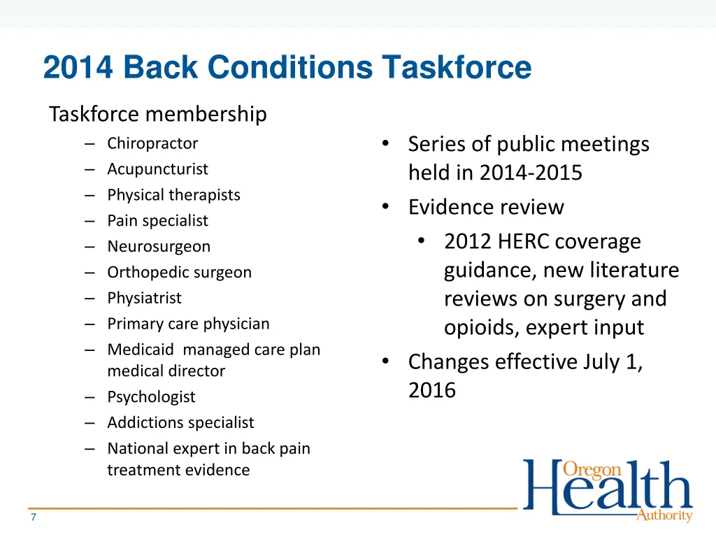 2014 back conditions taskforce