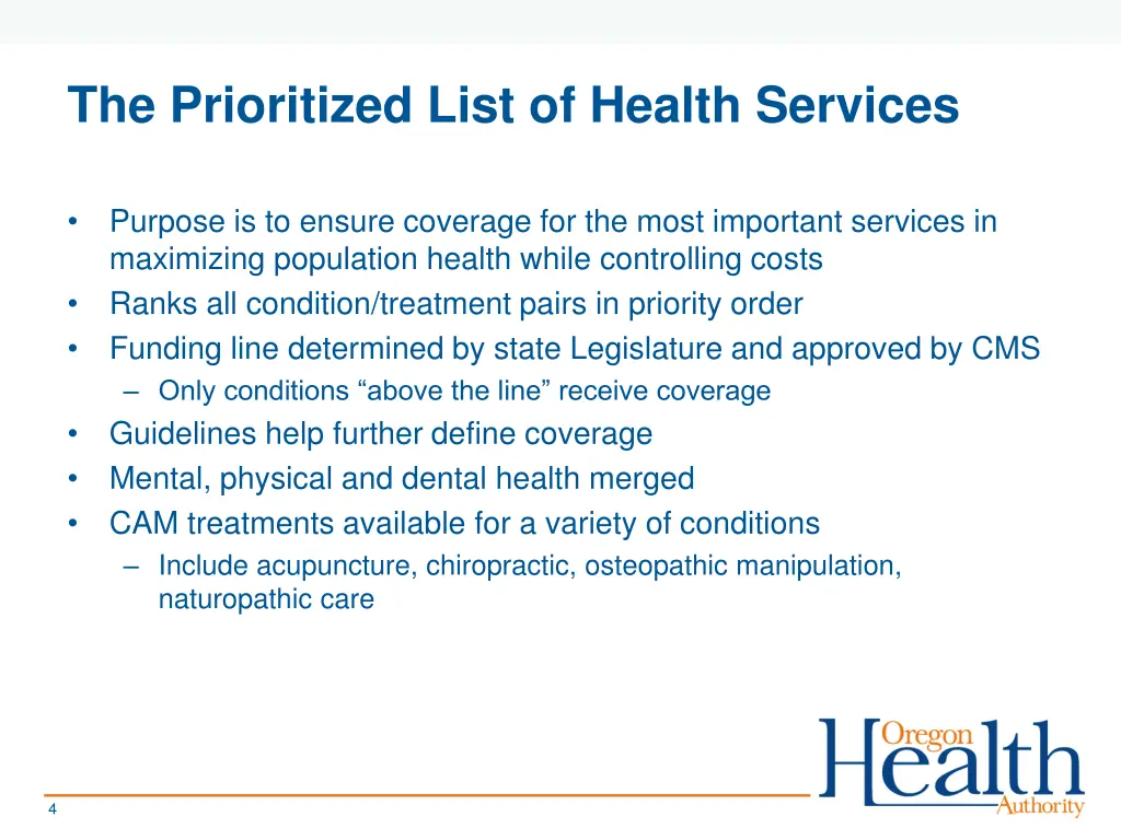 the prioritized list of health services
