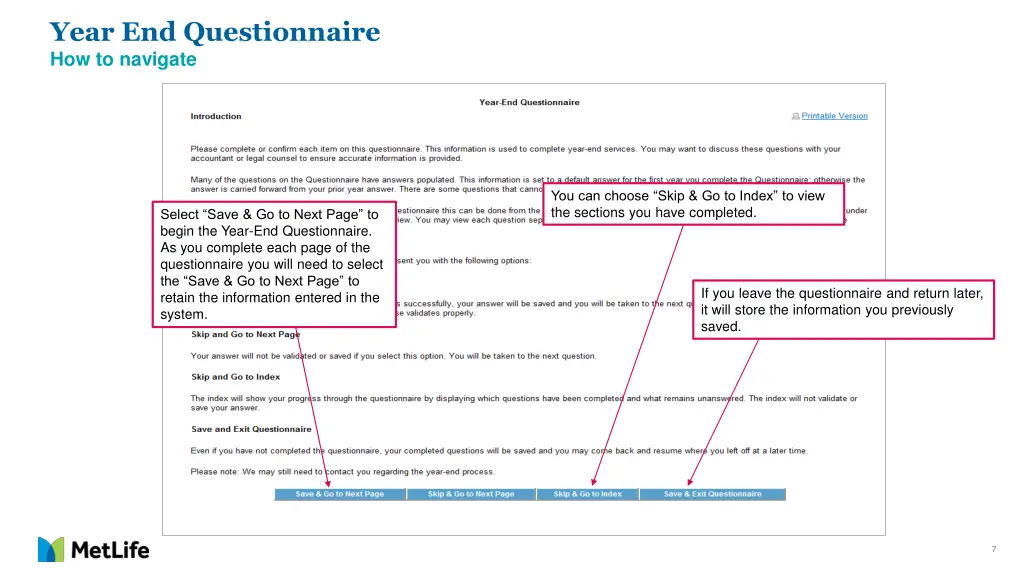 year end questionnaire how to navigate