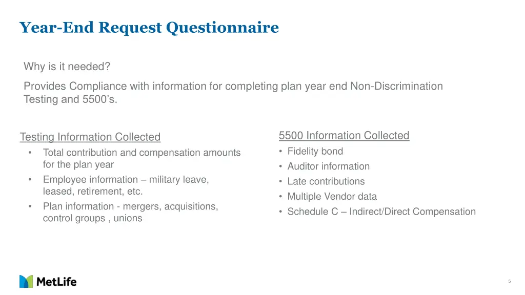 year end request questionnaire