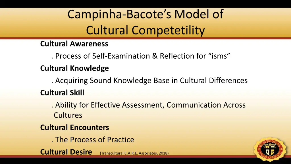 campinha bacote s model of cultural competetility