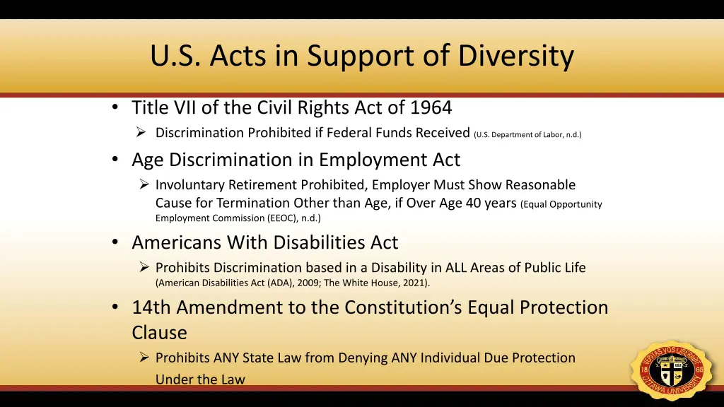 u s acts in support of diversity