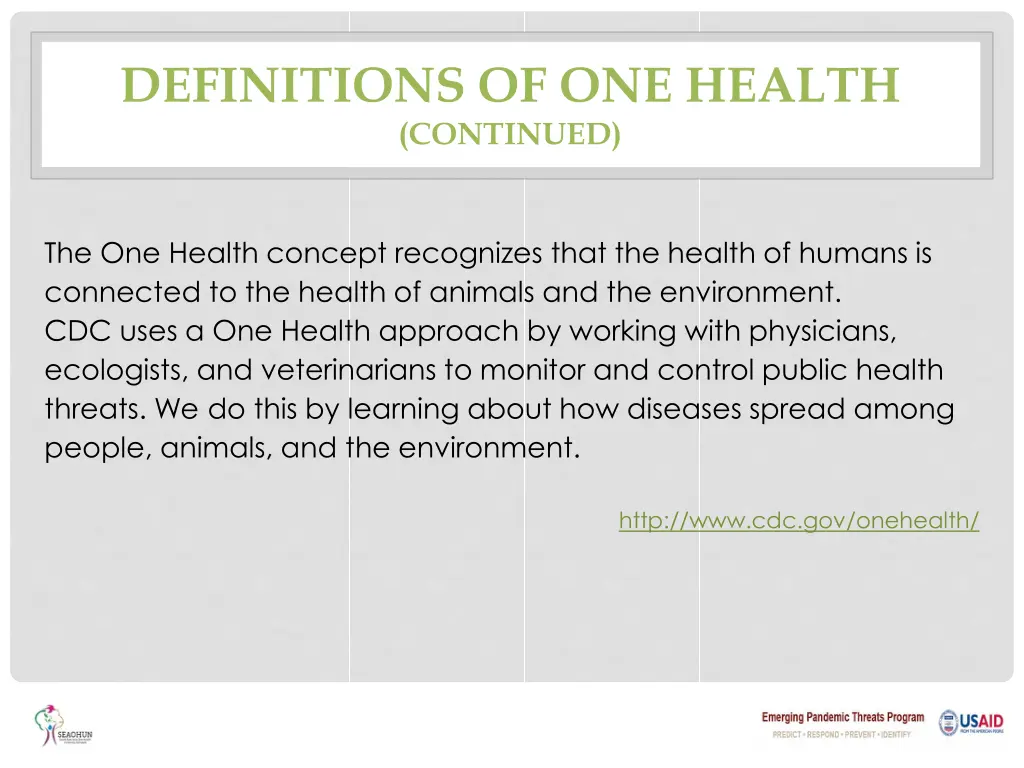 definitions of one health continued