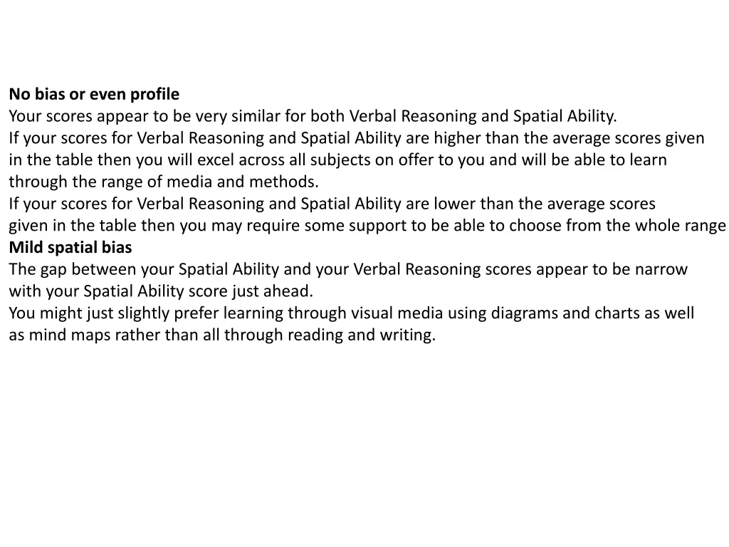 no bias or even profile your scores appear