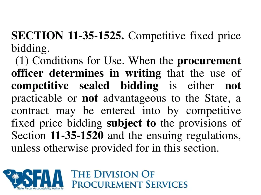 section 11 35 1525 competitive fixed price