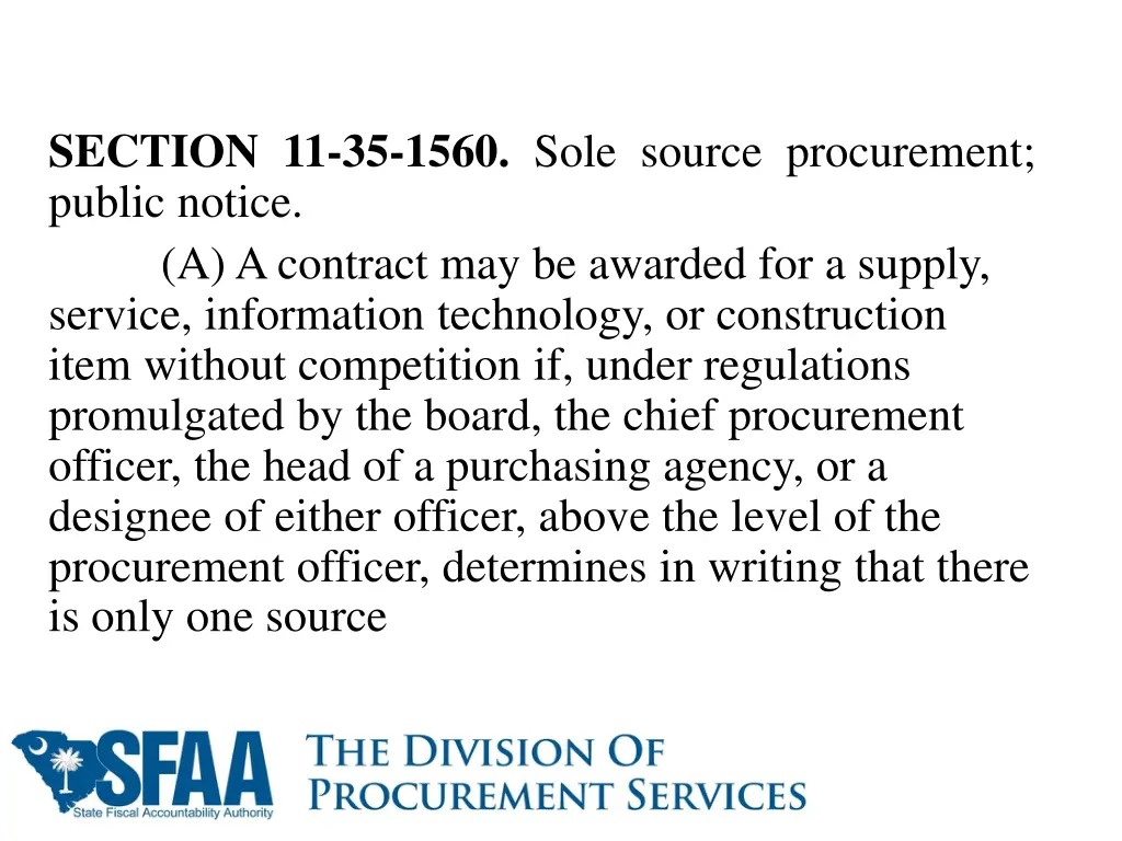 section 11 35 1560 sole source procurement public