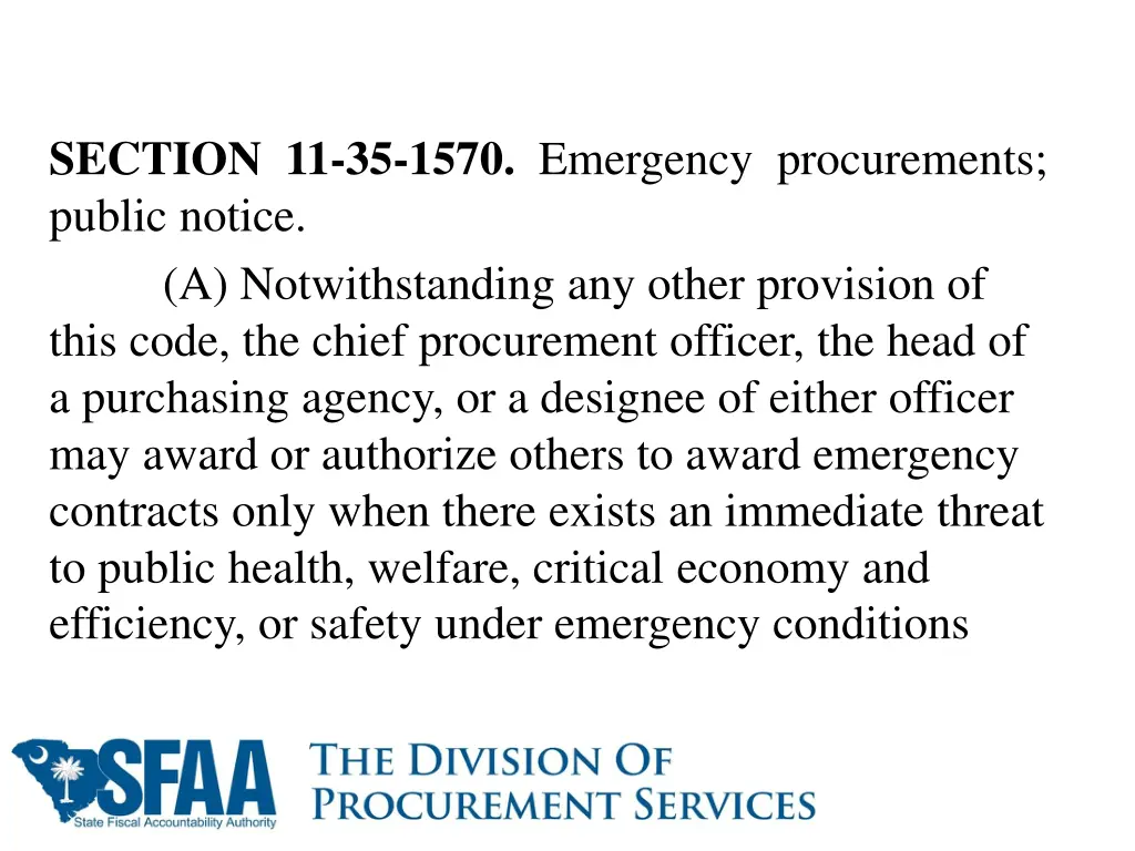 section 11 35 1570 emergency procurements public