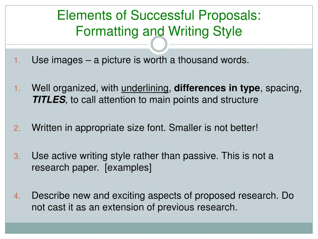 elements of successful proposals formatting