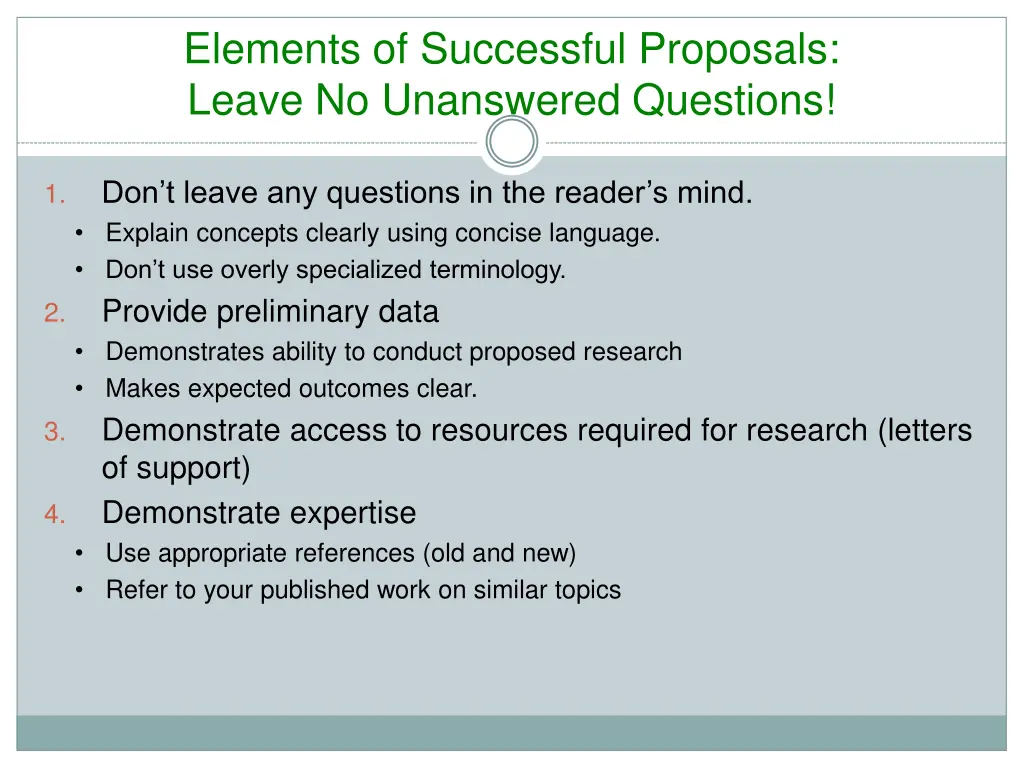elements of successful proposals leave