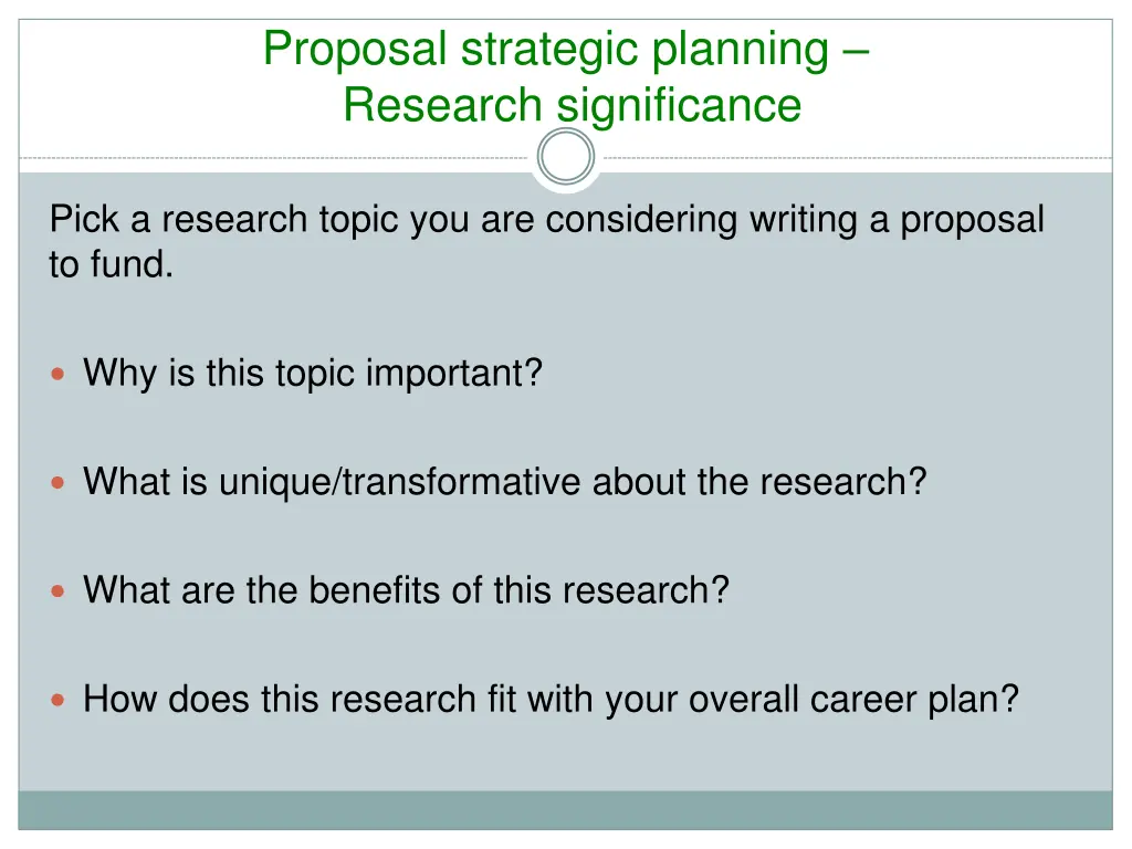 proposal strategic planning research significance