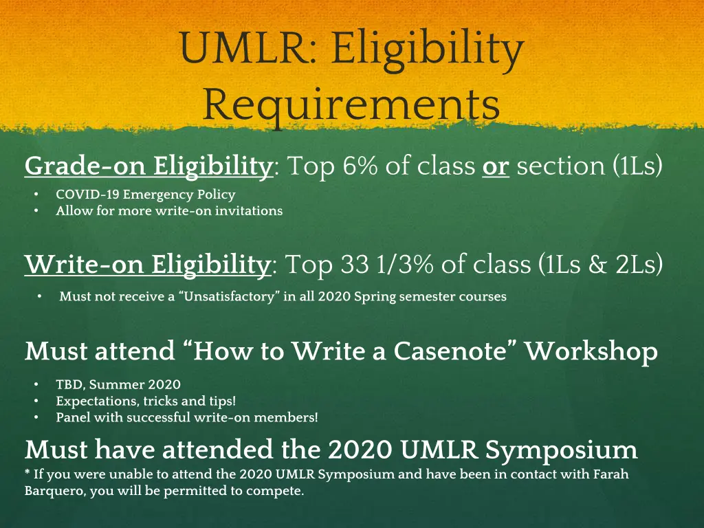umlr eligibility requirements