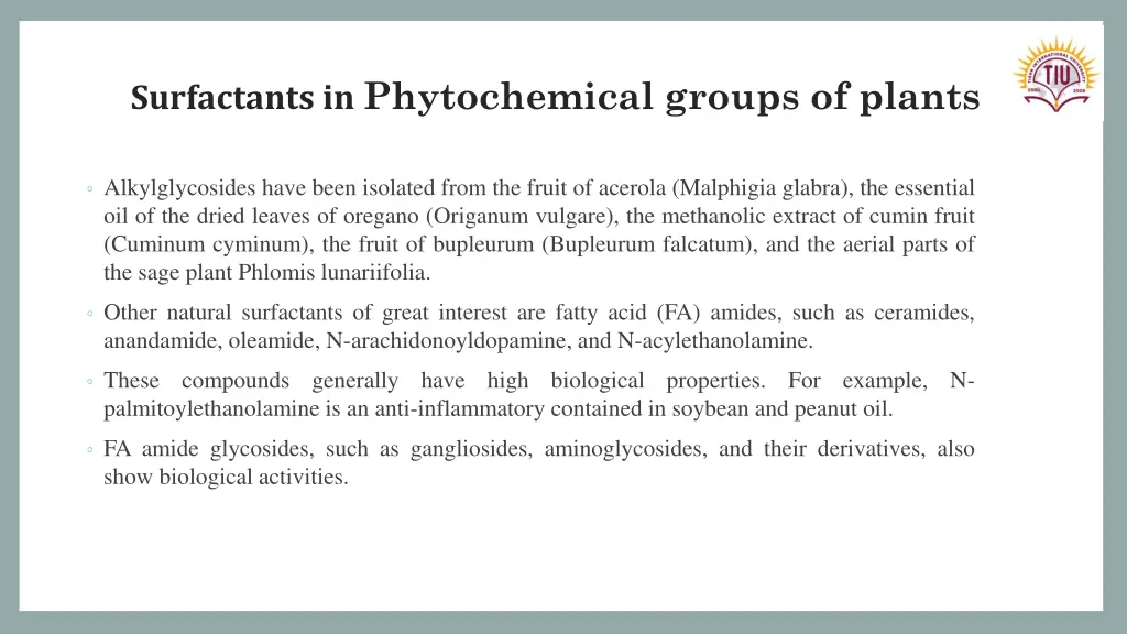 surfactants in phytochemical groups of plants 1