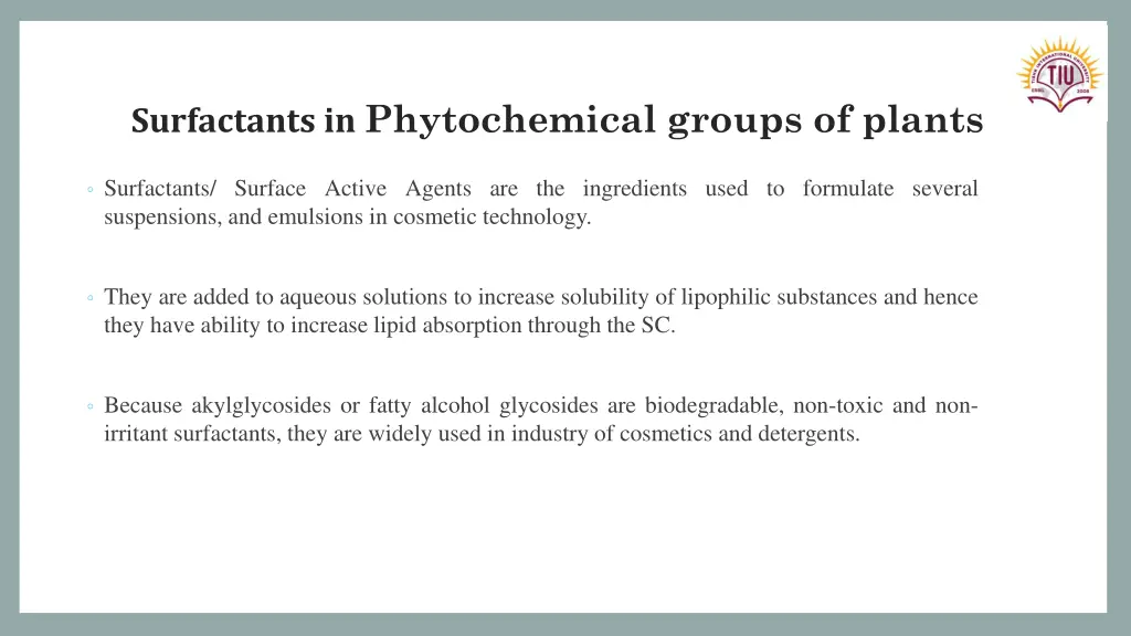 surfactants in phytochemical groups of plants